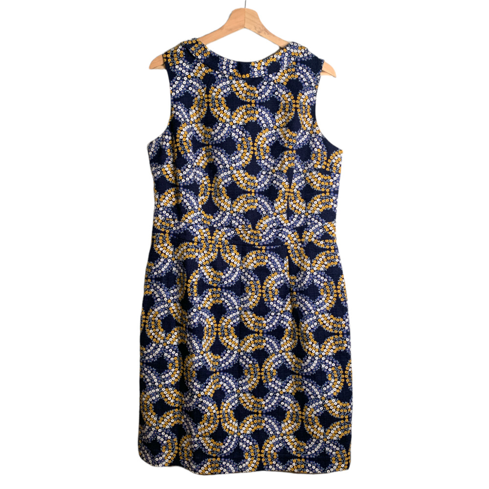 Boden Navy, Mustard & White Sleeveless Floral-Chain Midi Dress